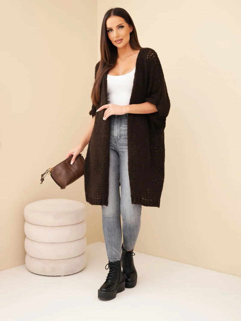 Women's oversized loose knit open-front sweater brown