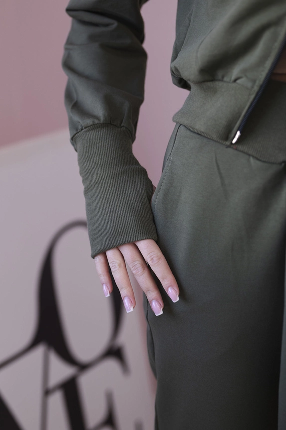 Set sweatshirt with longer side khaki