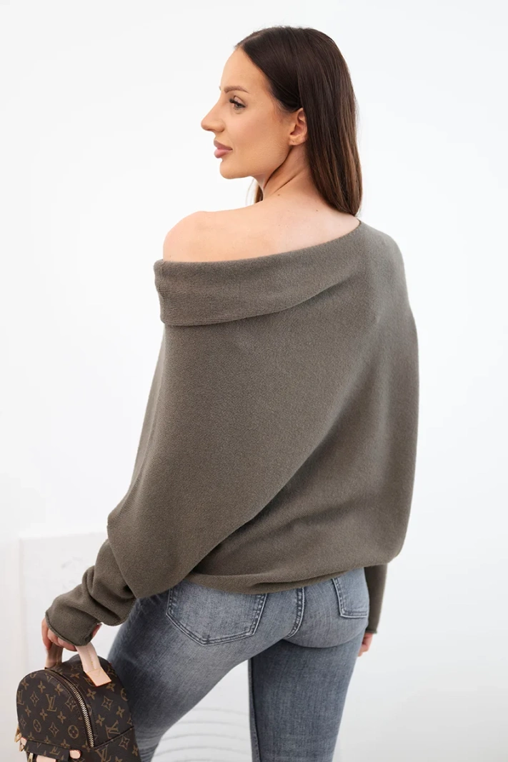 Damen Viskose Pullover asymmetrisch Fledermaustyp mocca braun