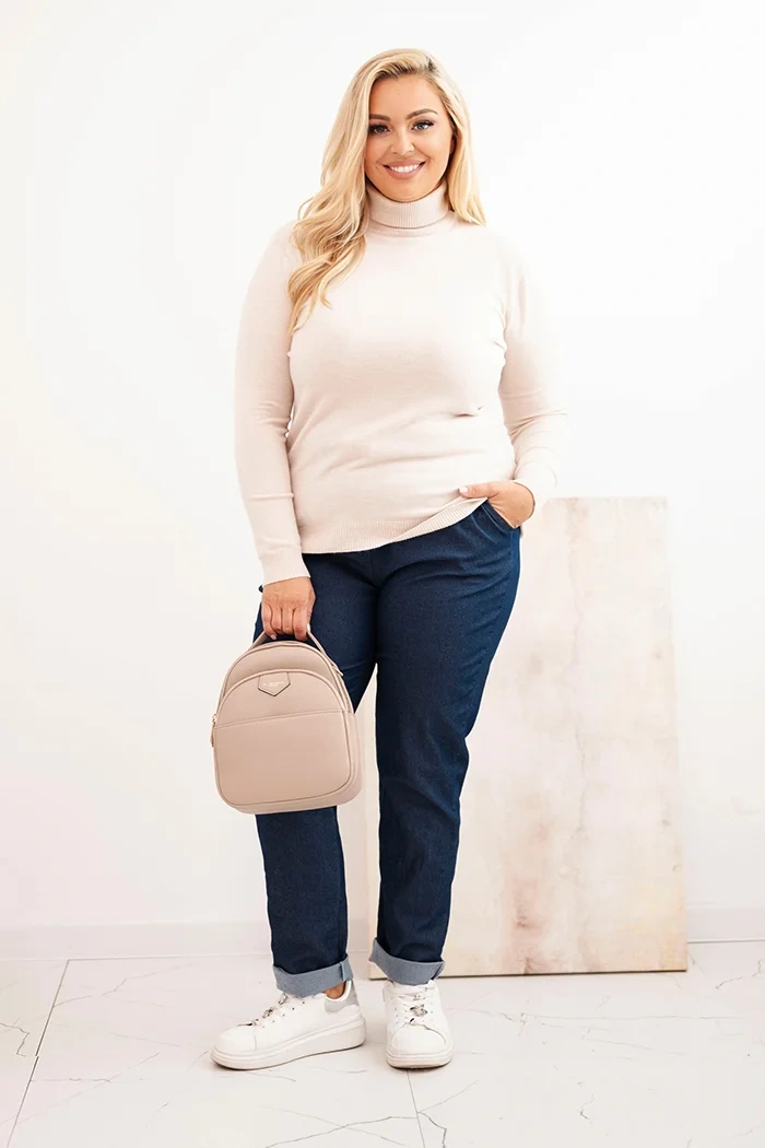 Dámský viskózový svetr Plus Size s klasickým střihem béžový