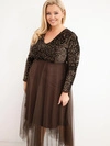 Dámské šaty Plus Size s flitry s příměsí viskózy hnědé