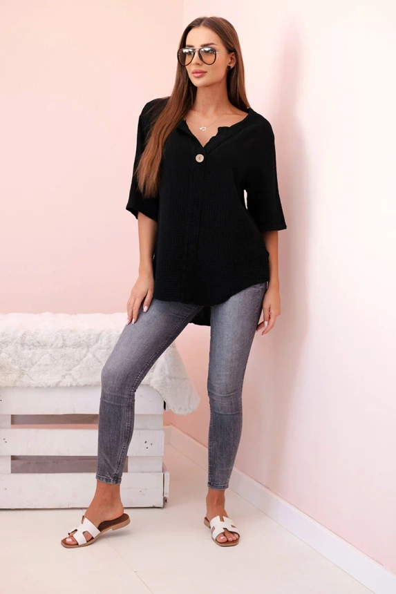 Women's muslin shirt with a button black