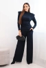 Women's cotton set with a blouse and wide-leg pants navy blue