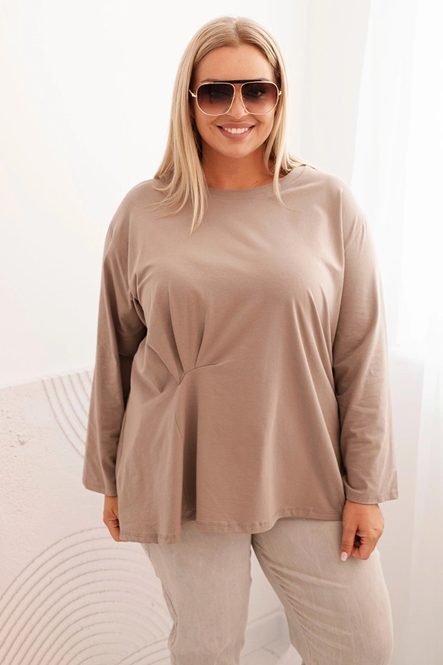 Dámská blůza Plus Size s bavlnou, kapsou a ohrnutým rukávem kiwi