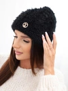 A hat women's ribbed with fluffy texture black