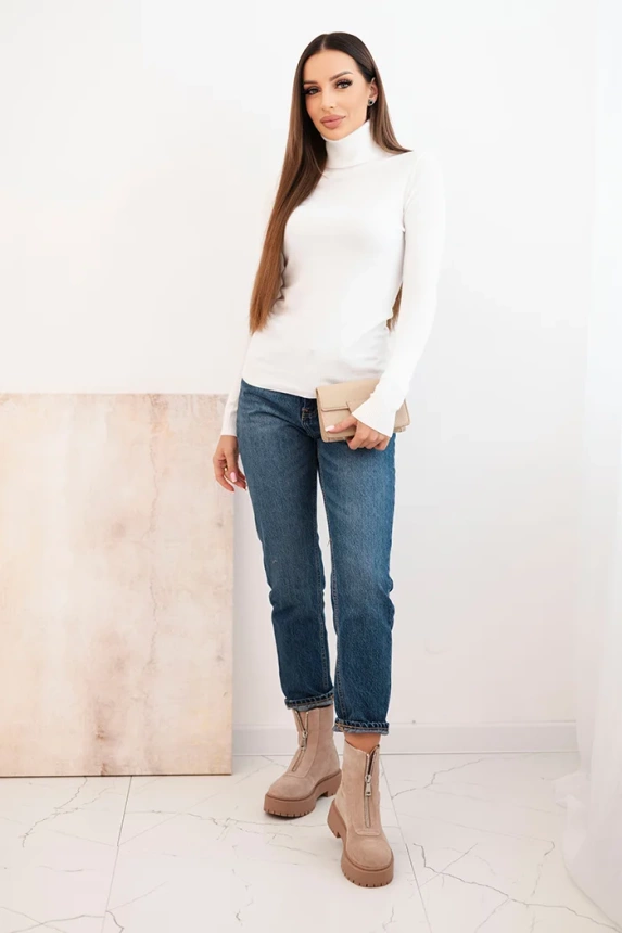 Women's viscose sweater with a turtleneck and long sleeves white