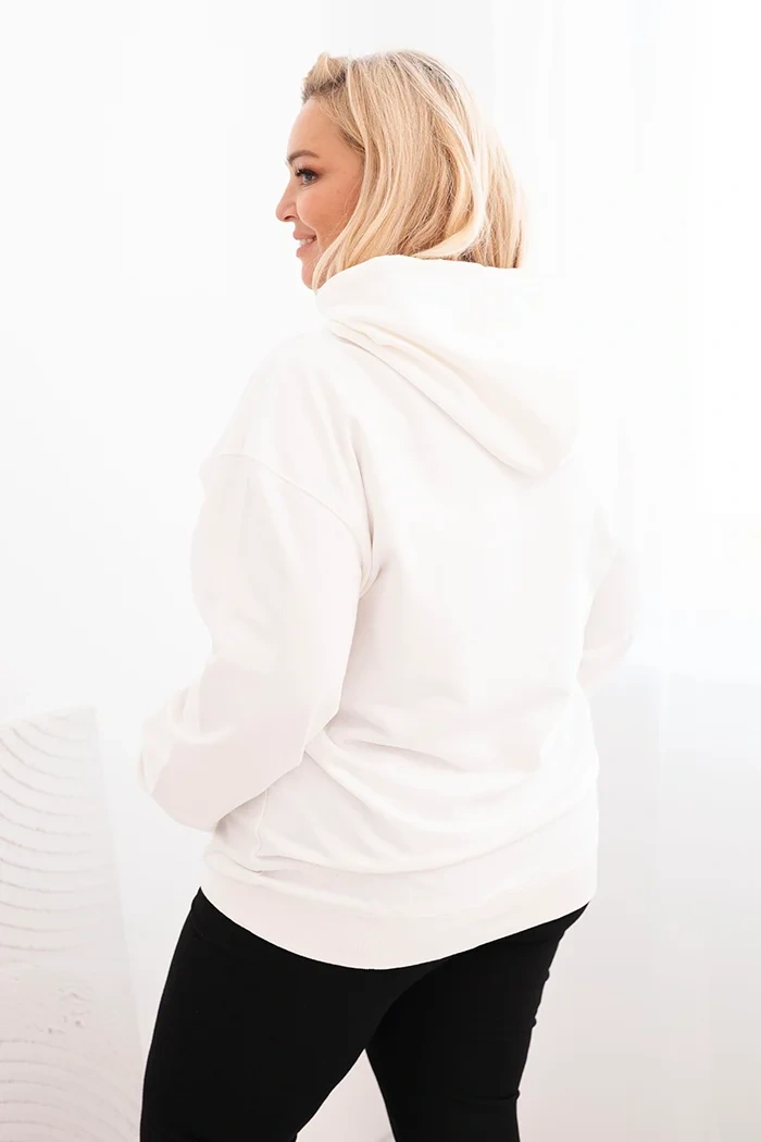 Dámská mikina s kapucí a klokaní kapsou Plus Size bavlněná bílá