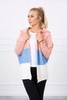 Tříbarevný svetr s kapucí pudrově růžová+modrá+ecru