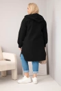 Women's plus-size hooded coat with button fastening black