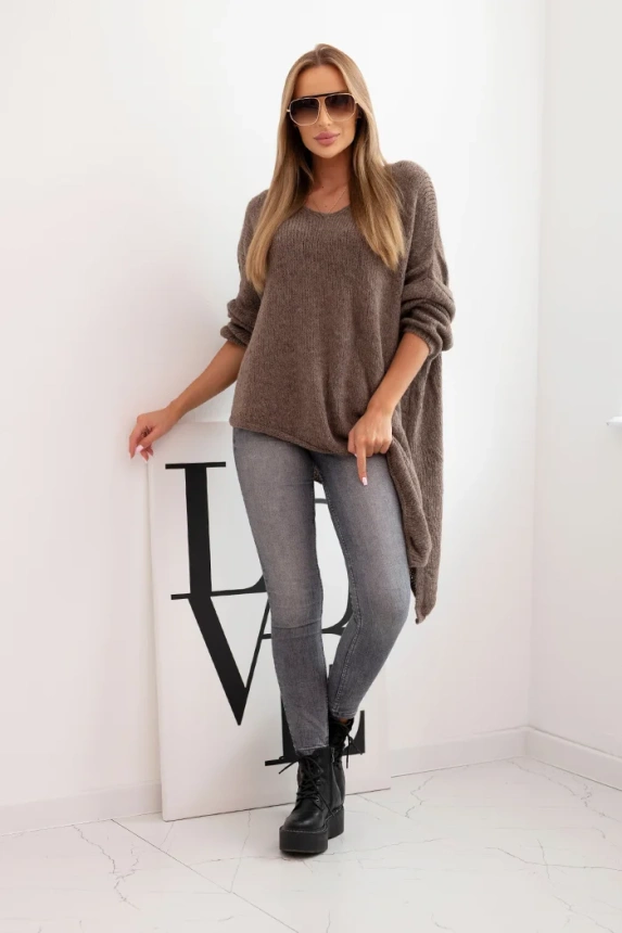 Women's asymmetrical wool sweater Plus Size with V-neck fango