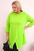 Women's cotton Plus Size asymmetrical blouse with rolled-up sleeves light green