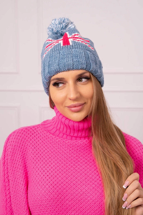 Dámská čepice s bambulí Elizabeth K386 denim