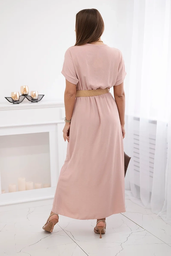 Langes Kleid mit Ziergürtel puderrosa