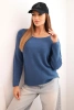 Sweterek damska z wiskozy z długim rękawem i okrągłym dekoltem jeansowy