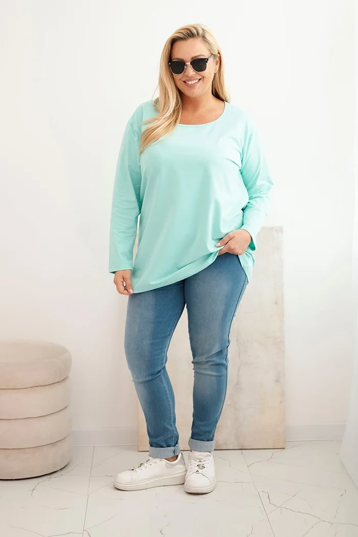 Dámska blúzka Plus Size s lodičkovým výstrihom mentolová