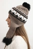 Women's winter wool hat with ear flaps and pom poms K436 mocca