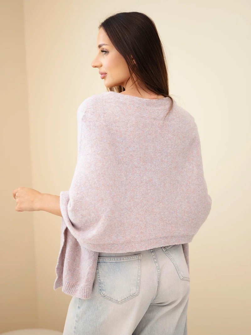 Damenpullover Poncho aus Baby-Alpaka mit Knöpfen meliert beige