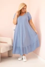 Moteriška Plus Size suknelė trumpomis rankovėmis ir raukiniais iš lengvos viskozės džinsinė