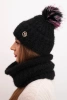 Damen Winterset mit Pompon und Schal schwarz