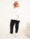 Damen Sweatshirt Plus Size aus Viskose mit Kapuze und Kängurutasche ecru