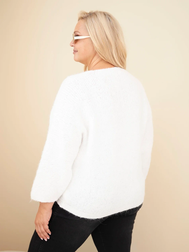 Damenpullover Plus Size mit V-Ausschnitt und weitem Ärmel ecru