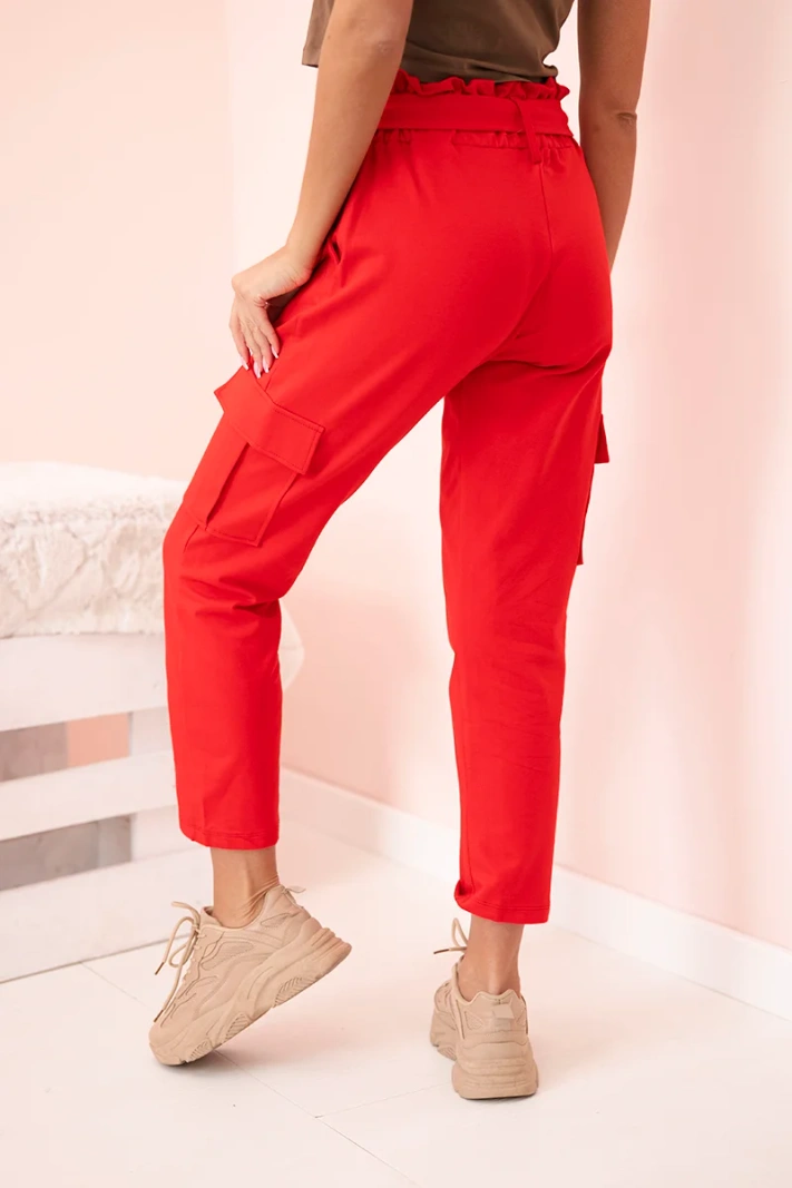 Women's high-waisted cargo pants red