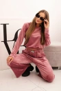 Women's velour tracksuit with wide legs and hoodie dark pink