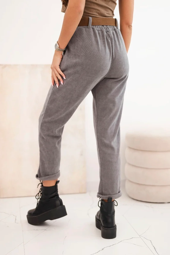 Women's corduroy pants with a belt dark gray