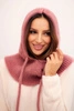 Women's hooded cap with ties and braid weave dark pink