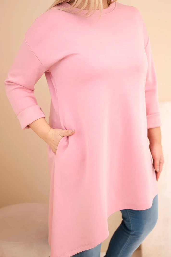 Damenkleid Plus Size aus Viskose mit lockerer Passform und langen Ärmeln dunkel pudriger Rosa