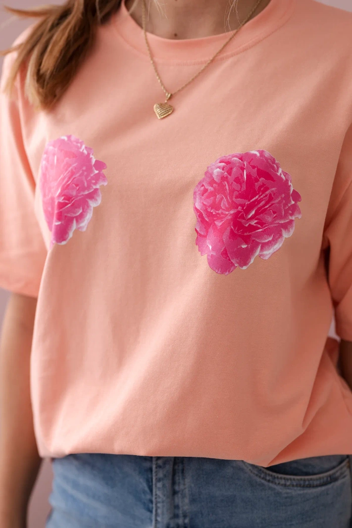 Baumwollbluse mit Blumenprint Aprikose