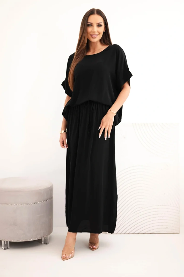 Damen-Set aus Viskose mit Bluse und Rock schwarz