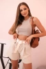 Women's high-waisted shorts with a belt beige