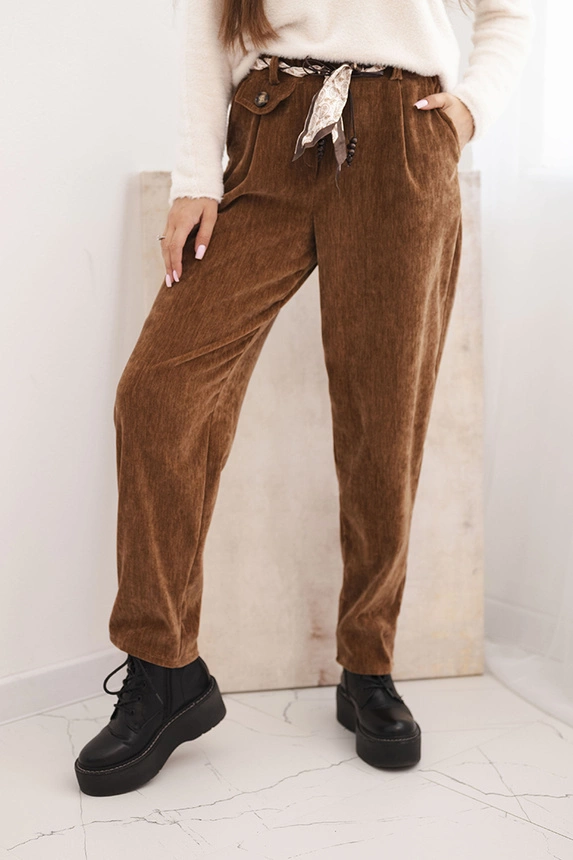 Women's viscose pants with a scarf belt camel