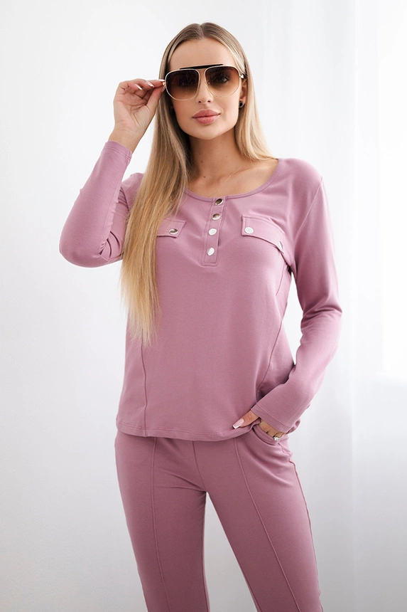 Sada s knoflíkovým výstřihem tmavě růžová