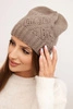 Women's winter hat made of wool with a geometric pattern K479 mocha