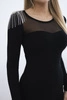 Knitted dress with embellishment on one shoulder black