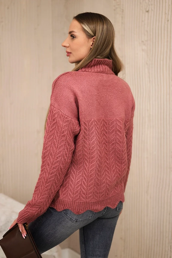 Sweater with decorative frill dark pink