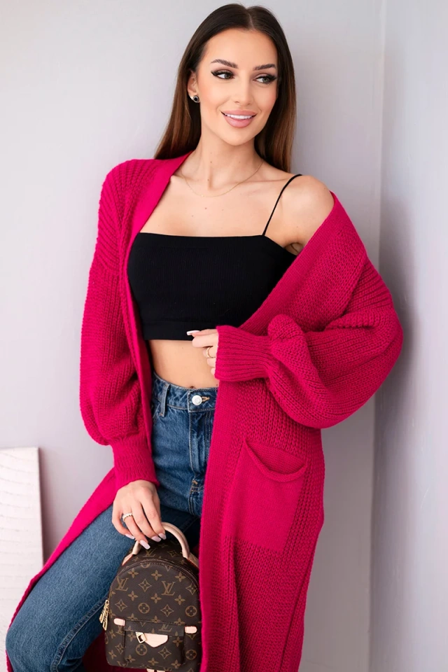 Sweater long cardigan fuchsia