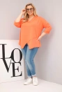 Dámská bavlněná blůza Plus Size s hlubokým V výstřihem a asymetrickým spodním lemem meruňková