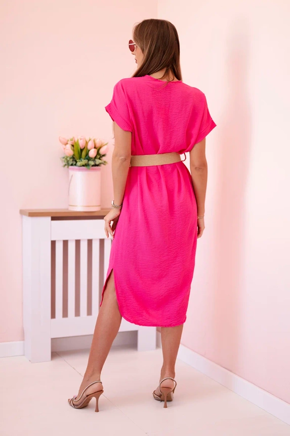 Dress with a decorative belt pink