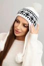 Women's winter wool hat with earflaps and pom-poms K436 white