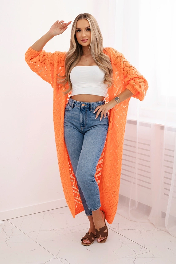 Sweater long cardigan Super KID Mohair orange neon