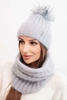 Women's winter set with pompom and snood gray