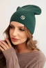 Women's ribbed hat with decorative button made of wool and modal green