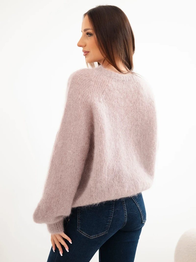 Damenpullover aus 80% KID-Mohair mit langen Ärmeln und rundem Ausschnitt fango