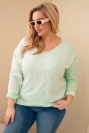 Plus Size women's blouse distressed with lettering and pearls mint