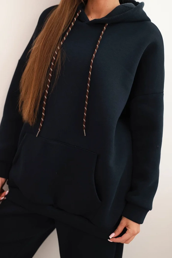 Women's warm cotton tracksuit with a hood navy blue