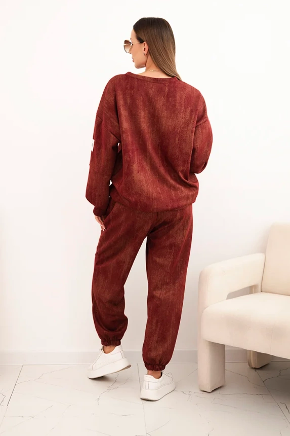 Oversize-Damen-Sweatanzug aus Viskose mit Waschung burgunderrot