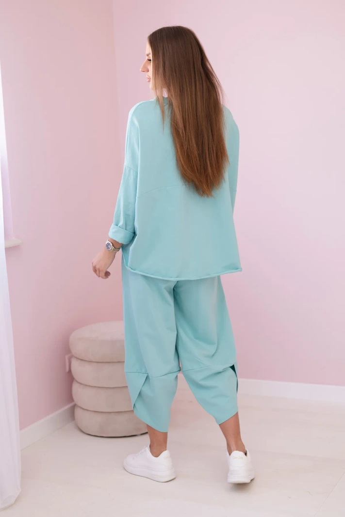 Baumwoll-Sweatshirt-Hosen-Set Minze